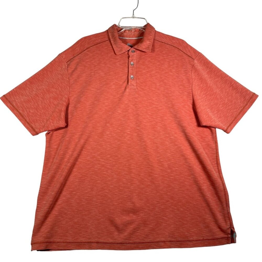 Tommy Bahama Polo Shirt Mens‎ XL Orange Marled Short Sleeve Tencel Poly Golf
